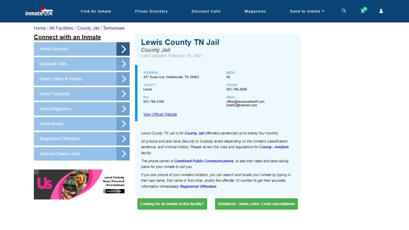 Lewis County TN Jail - Inmate Locator - Hohenwald, TN