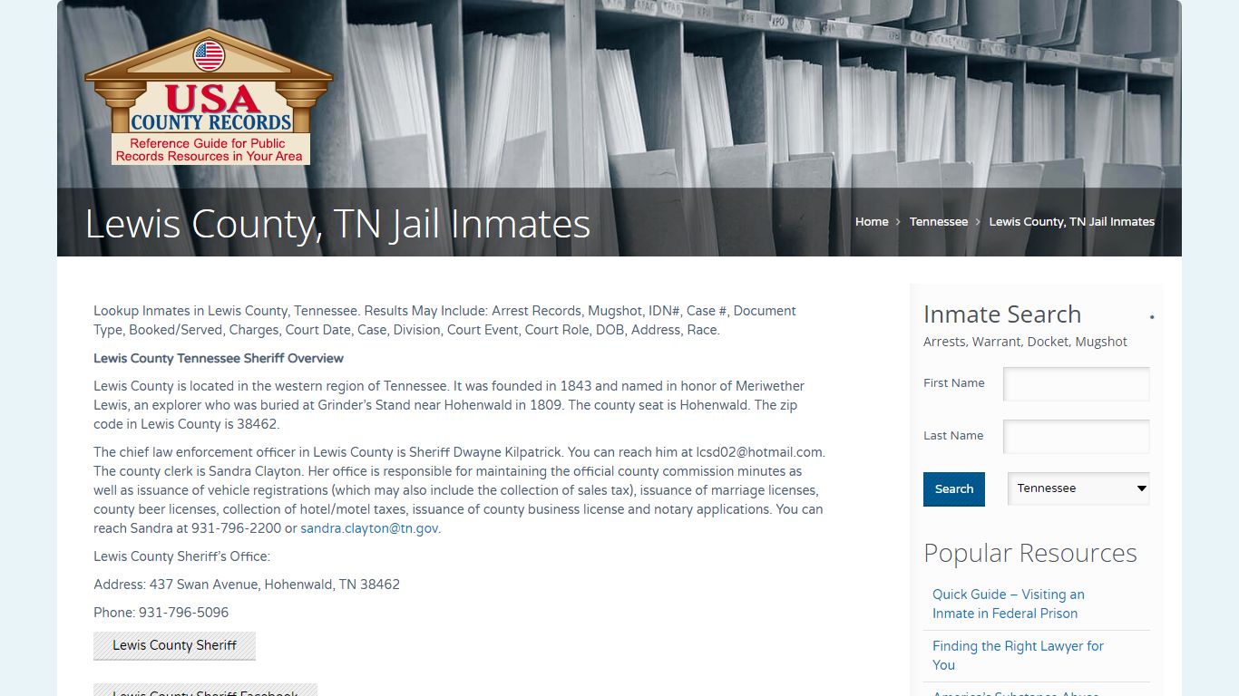 Lewis County, TN Jail Inmates | Name Search