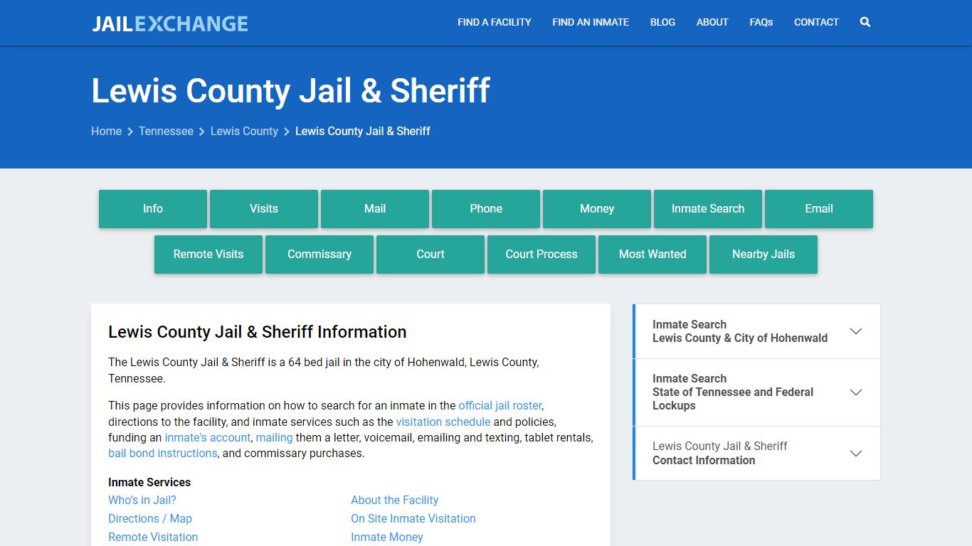 Lewis County Jail & Sheriff, TN Inmate Search, Information